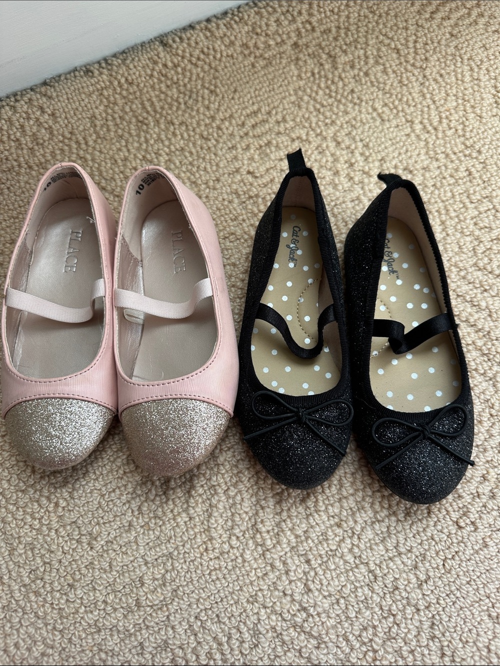 Cat & Jack Girls Glitter Ballet Flats - Pink & Black